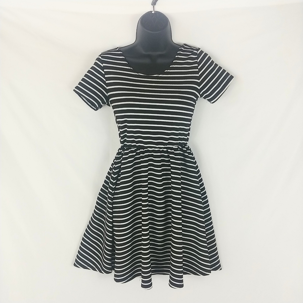 Myth Black White Striped Fit and Flare Mini
